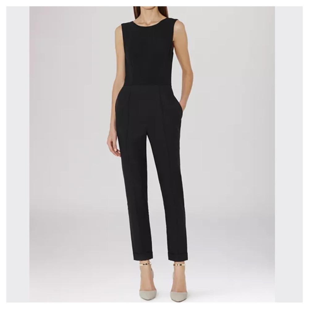 REISS Iver Textured Black Jumpsuit